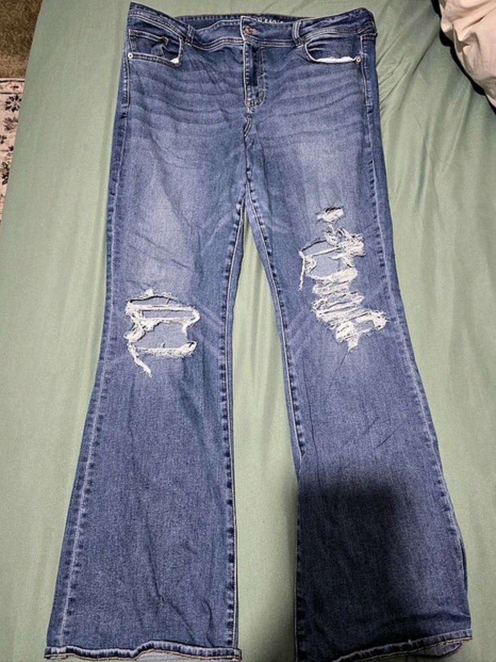 American Eagle Next Level Stretch Ripped Flare Jean Jeans Blue Waist 20W